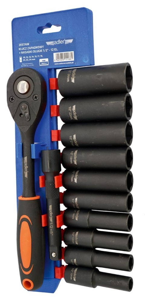 Zestaw - Grzechotka nasadki długie Cr-V 1/2" - 12 elementów