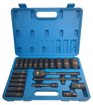Zestaw - Grzechotka nasadki udarowe Cr-Mo 1/2" - 23 elementy