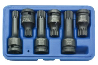 Zestaw - Nasadki udarowe SPLINE Cr-Mo krótkie długie 1/2" 6szt AD-06S