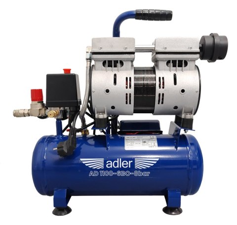 Sprężarka bezolejowa ADLER AD1100-6BO SILENT 230V – widok boczny