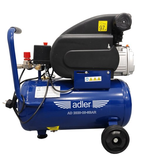 ADLER AD2020-25-8bar – sprężarka olejowa 24 l 230V, widok boczny