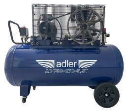Sprężarka ADLER AD750-270-5,5T 400V – zbiornik 270L i pompa 2-cylindrowa, bok