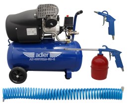 Zestaw sprężarka ADLER AD400VKM-50-3 230V 10 bar 50L + wąż spiralny 13m + pistolety